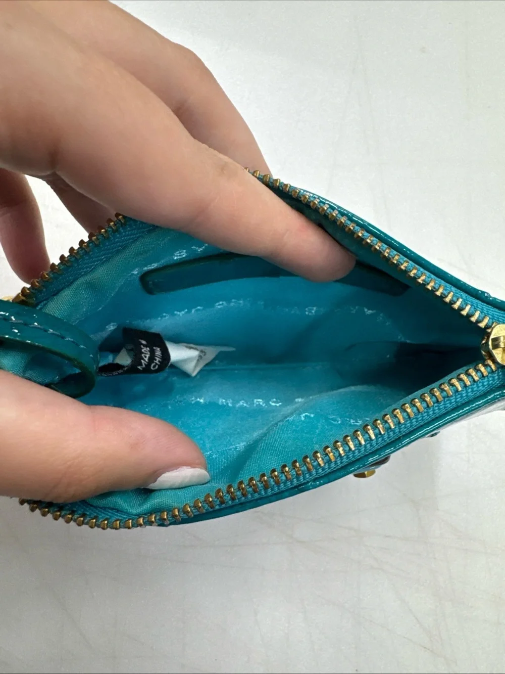 Marc by Marc Jacobs Teal Ostrich Key Card Cash Zipper Pouch Case